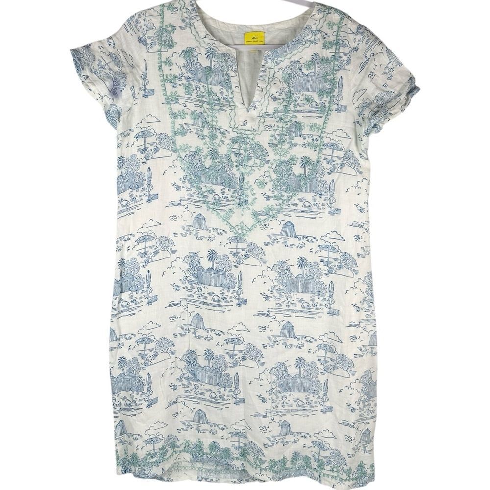 Roberta Roller Rabbit White Tropical Beach Toile Motif Tunic Mini Dress Sz Small